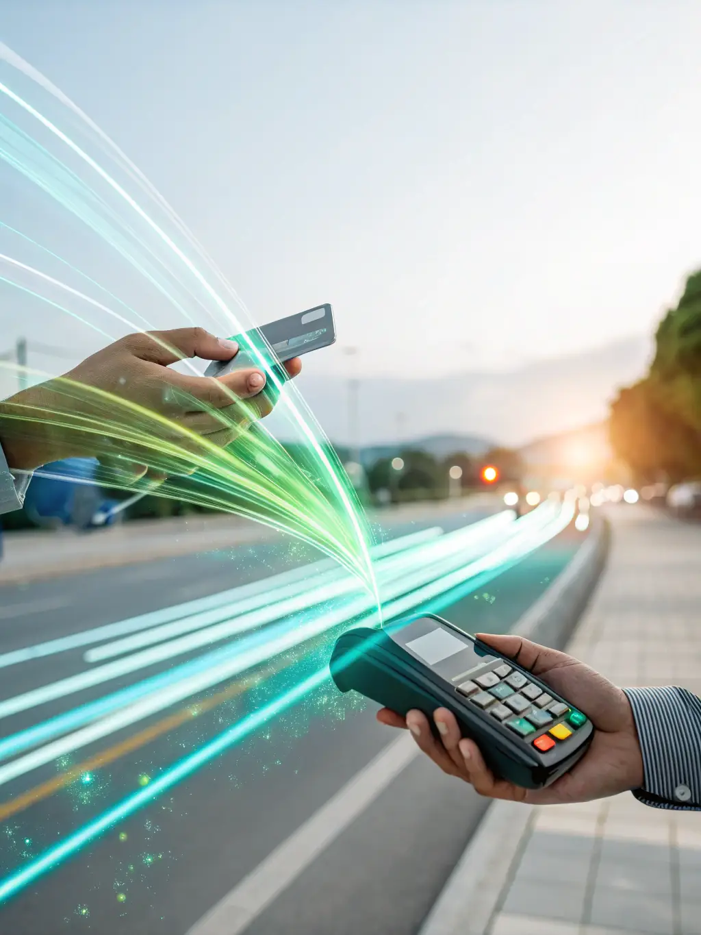 An abstract representation of payment optimization, showing converging lines representing different payment paths being streamlined into a single, efficient flow.